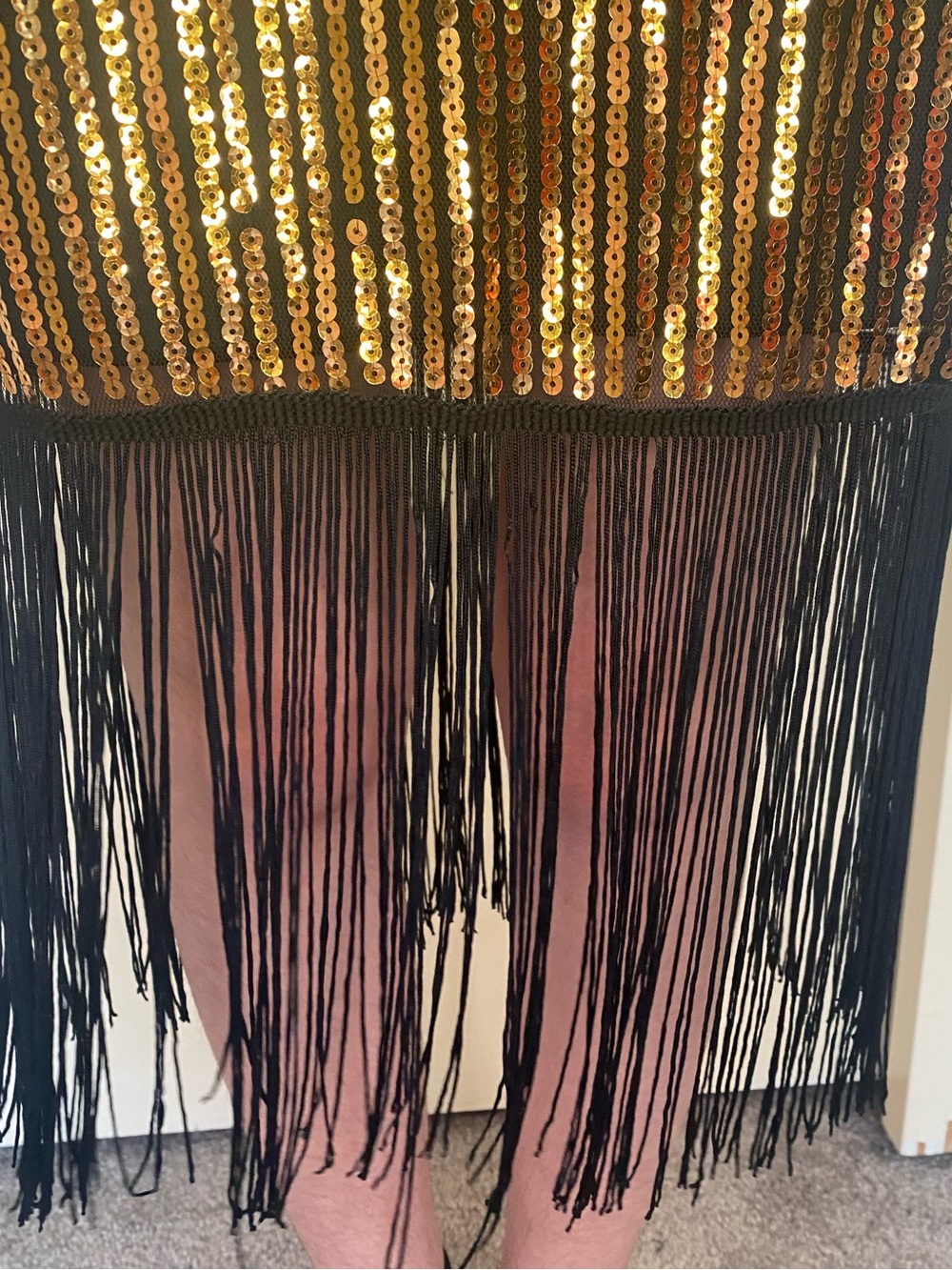 Size Small 1920s Flapper Black & Gold Sequin Fringe Midi Dress party Halloween - Picture 4 of 14